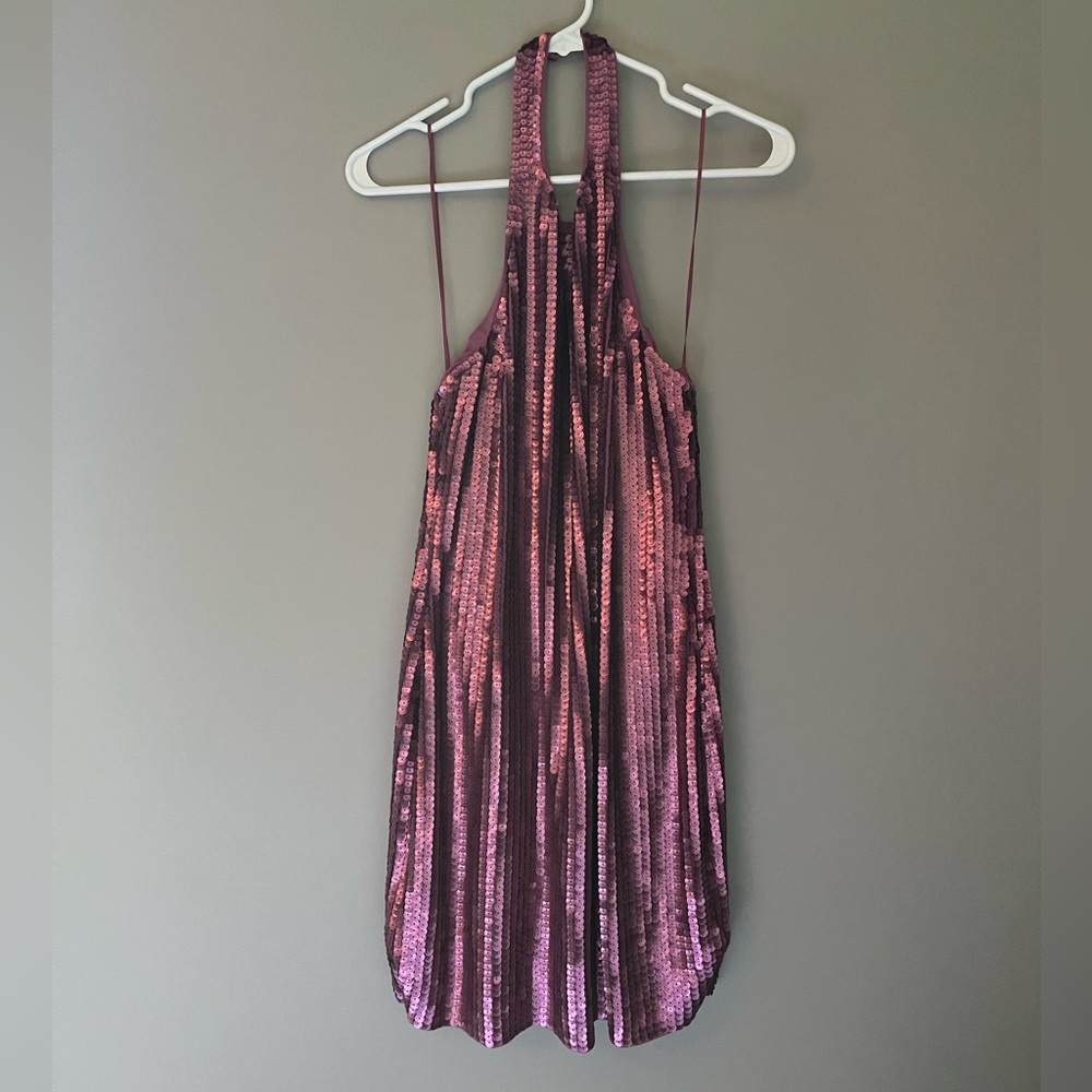 Pink Sequin Halter Dress